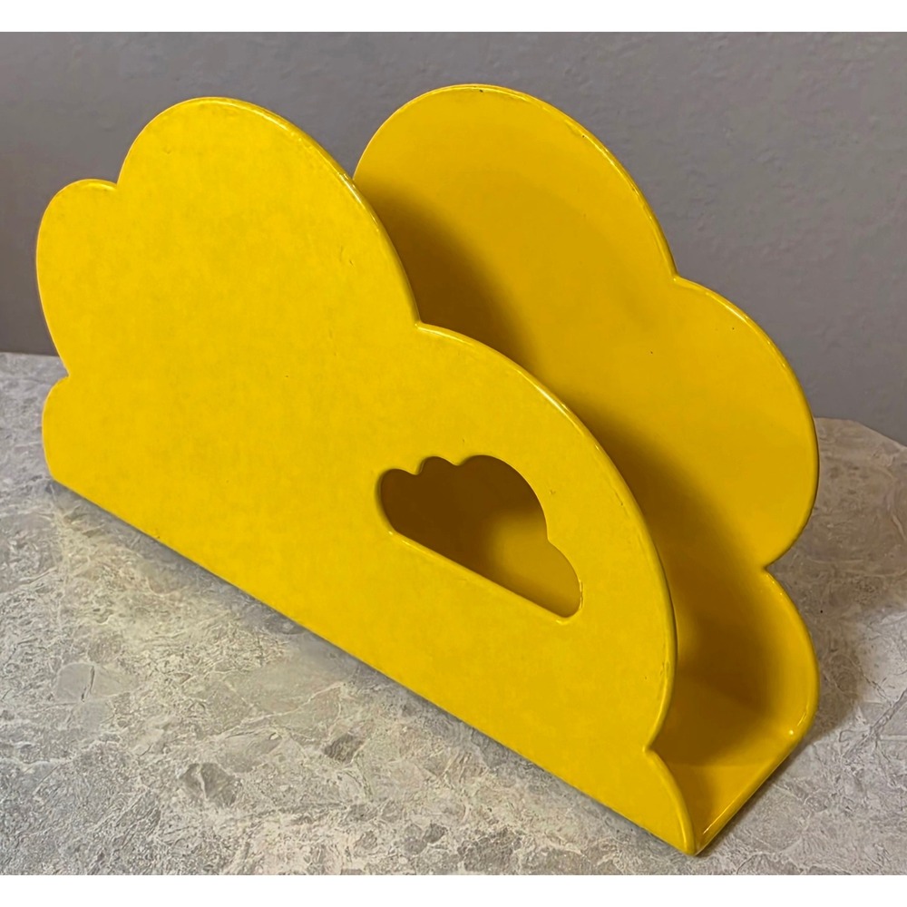 Vintage Yellow Metal Cloud Napkin Holder Retro Kitchen Mail Organizer Desk Decor